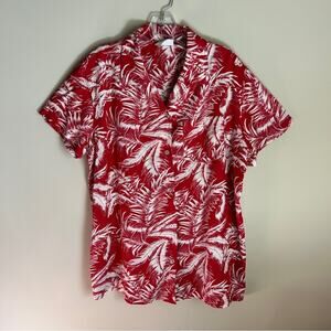 Liz Claiborne Red/White Palms Short Sleeve Button Down Hawaiian Shirt Size Large